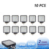 10PCS 80W CREE FLOOD LED Work Lights 12V Boat Camping Square 4inch Bar