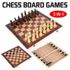 3in1 Protable Large Chess Wooden Set Folding Chessboard Wood Board Game Toy